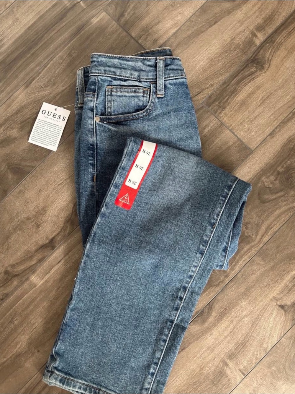 GUESS Women's Medium Blue High-Rise Straight Jeans with Red Tag
